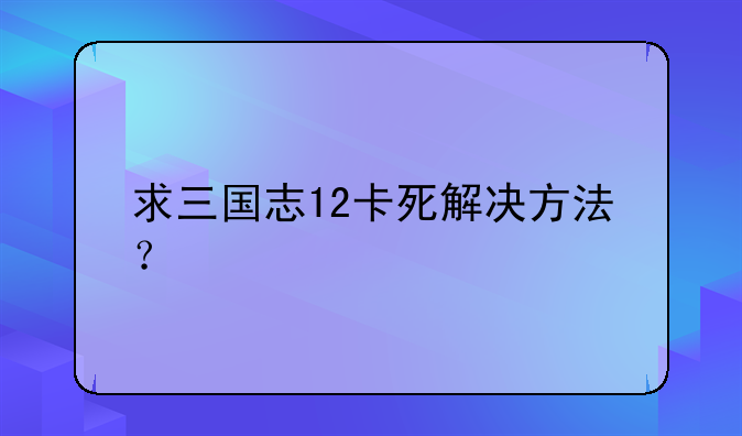 求三国志12卡死解决方法？