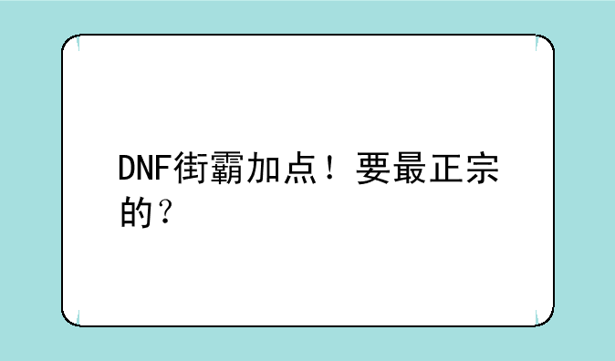 DNF街霸加点！要最正宗的？