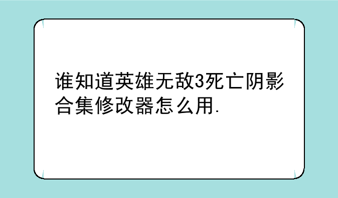 谁知道英雄无敌3死亡阴影合集修改器怎么用.