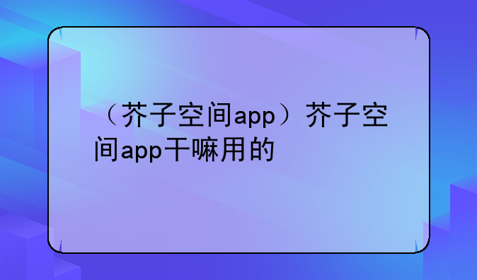 （芥子空间app）芥子空间app干嘛用的
