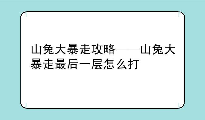 山兔大暴走攻略——山兔大暴走最后一层怎么打
