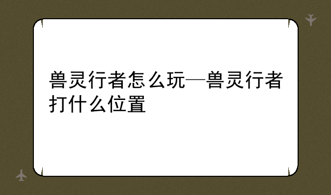 兽灵行者怎么玩—兽灵行者打什么位置